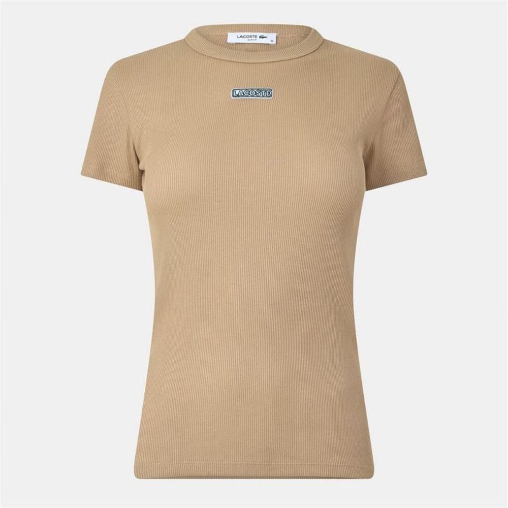 Lacoste Womens/Ladies Ribbed Crew Neck Slim T-Shirt / Beige